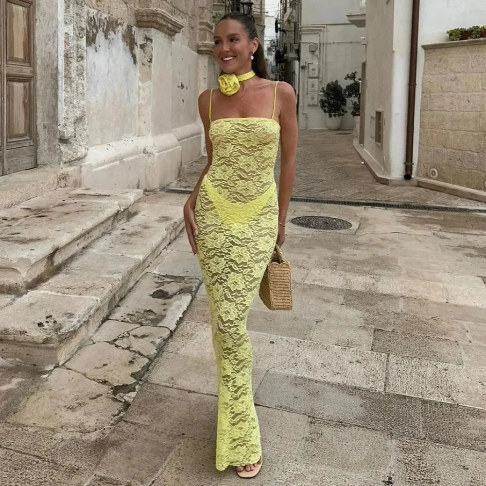 Tessa - Sleek Lace Fitted Maxi Dress