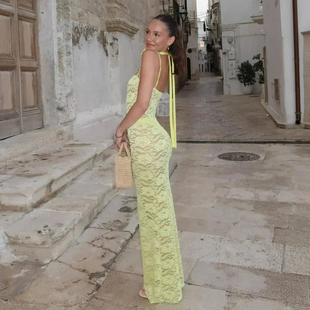 Tessa - Sleek Lace Fitted Maxi Dress