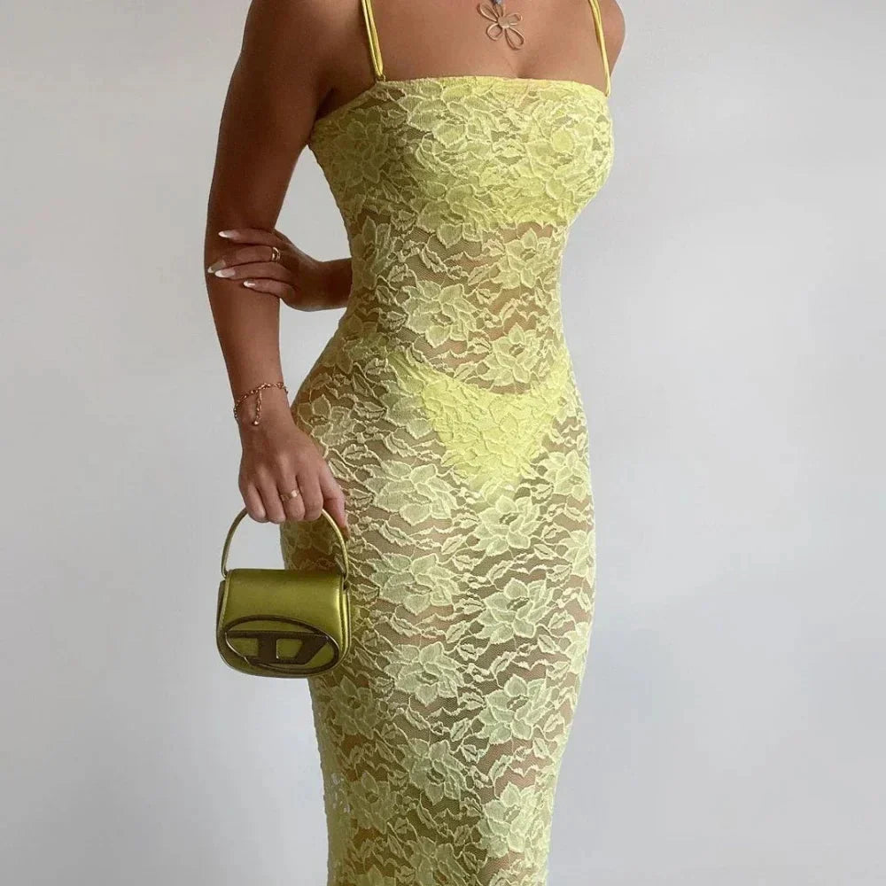 Tessa - Sleek Lace Fitted Maxi Dress