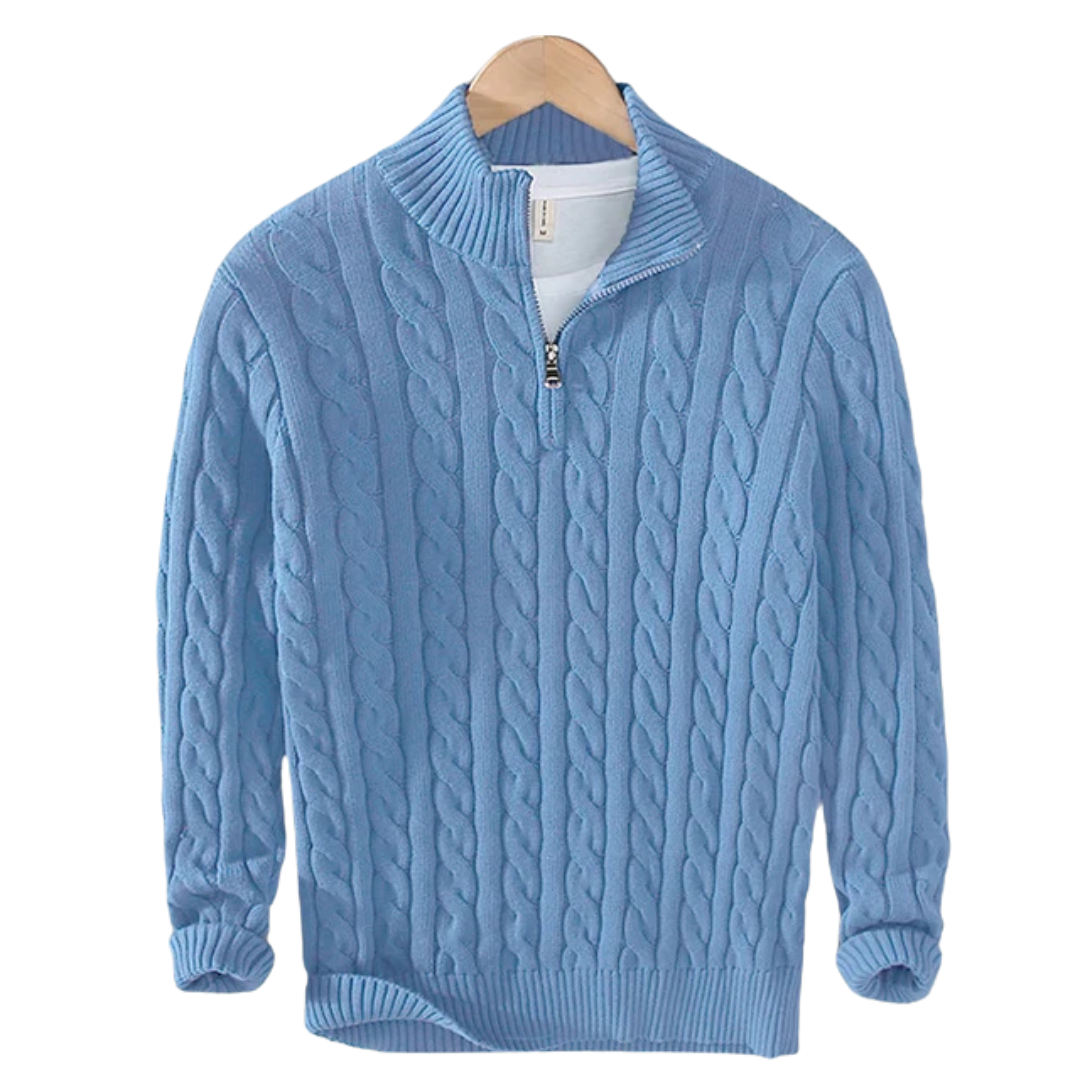 Men’s Cable Knit Half-Zip Sweater – Classic Textured Quarter-Zip Pullover