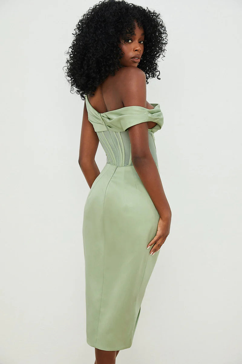 Kathy - Asymmetrical Draped Midi Corset Dress
