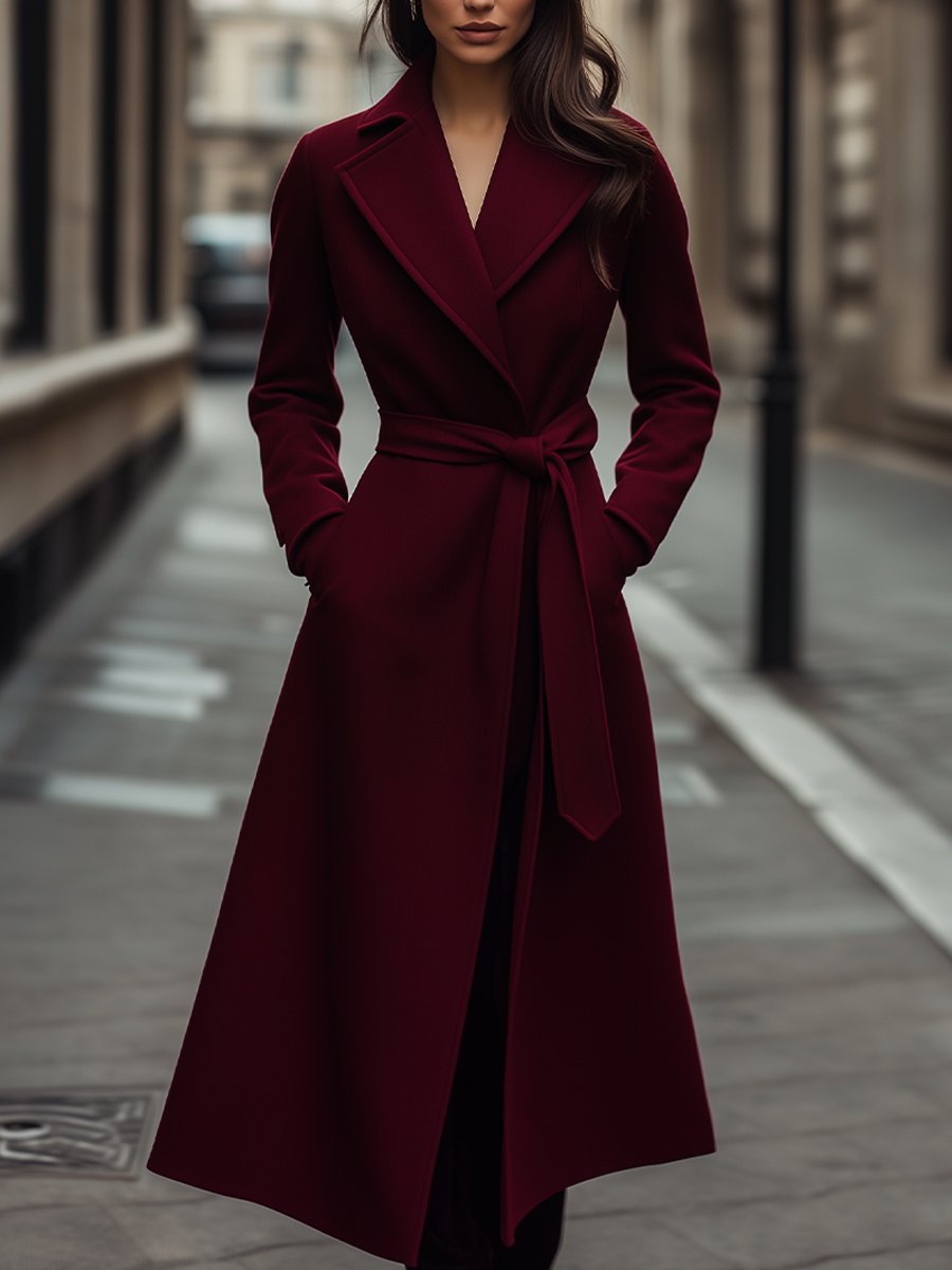 Women’s Belted Long Trench Coat - Tailored Wrap Design
