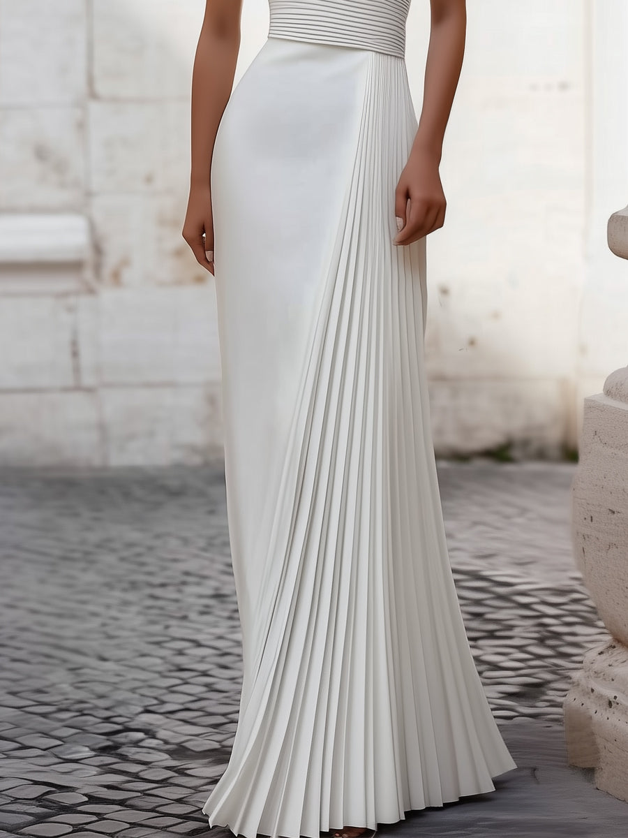Women’s Pleated Halter Neck Gown - Floor-Length Evening Dress