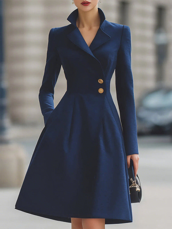 Women’s Tailored Fit Flared Coat Dress - Gold Button Detail