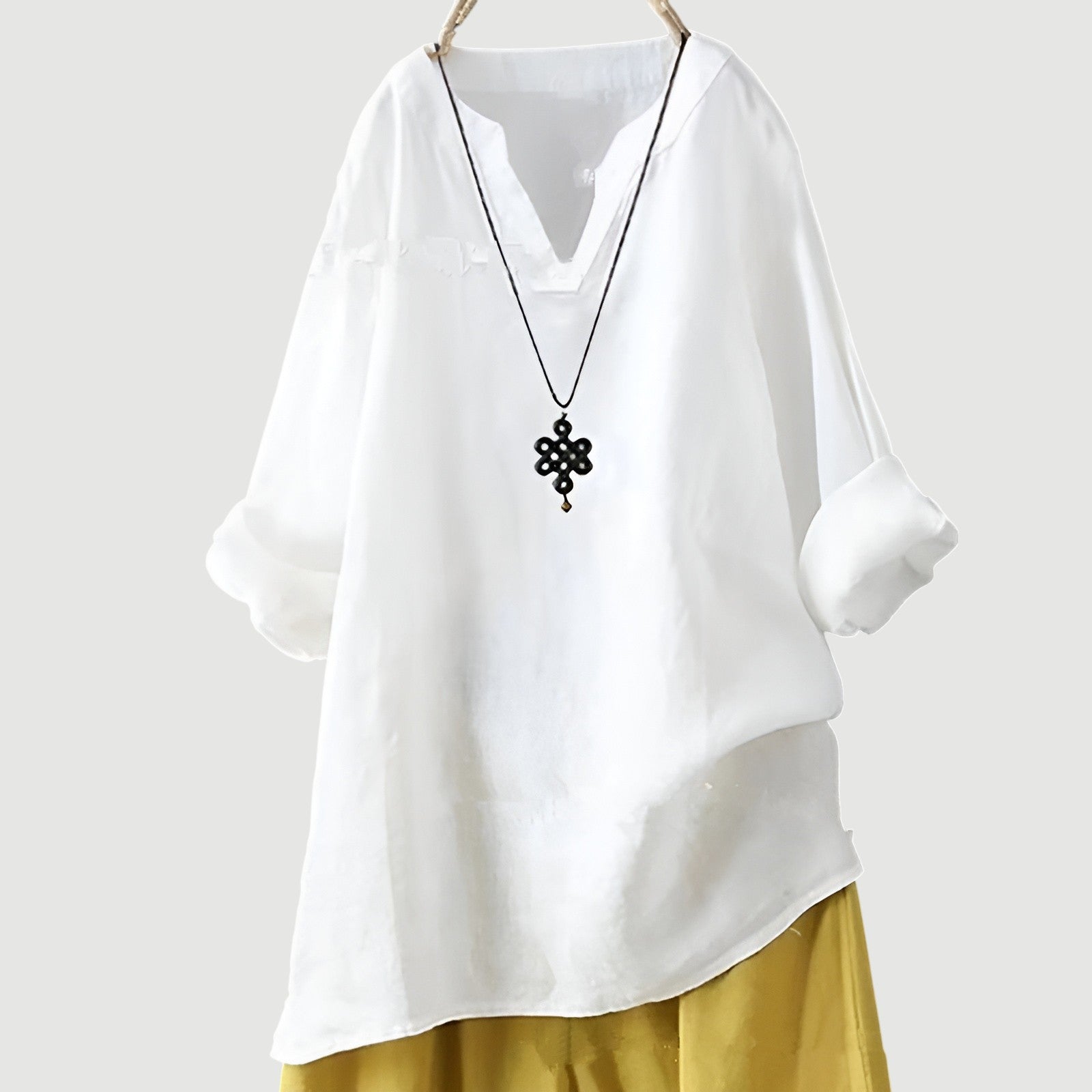 Women’s Elara Relaxed V-Neck Longline Blouse - Effortless Everyday Essential