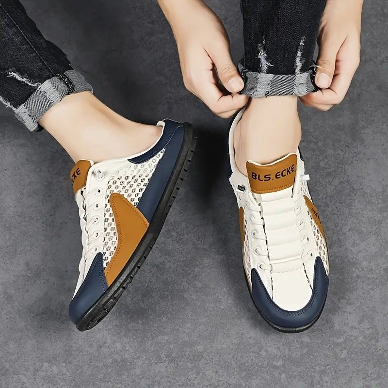 Men's Backless Lace-Up Mule Trainers Half Shoes