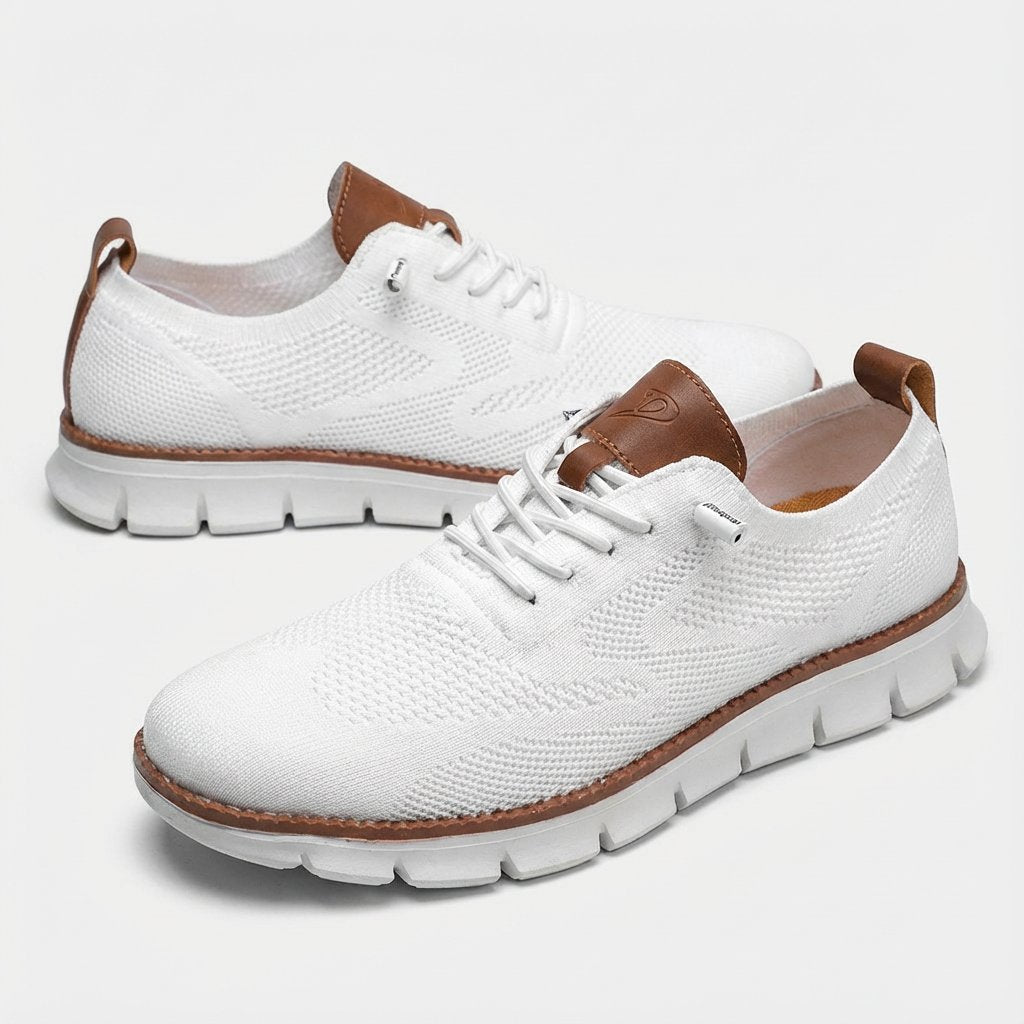 Men's Breathable Knit Lace-Up Casual Trainers - Blanco
