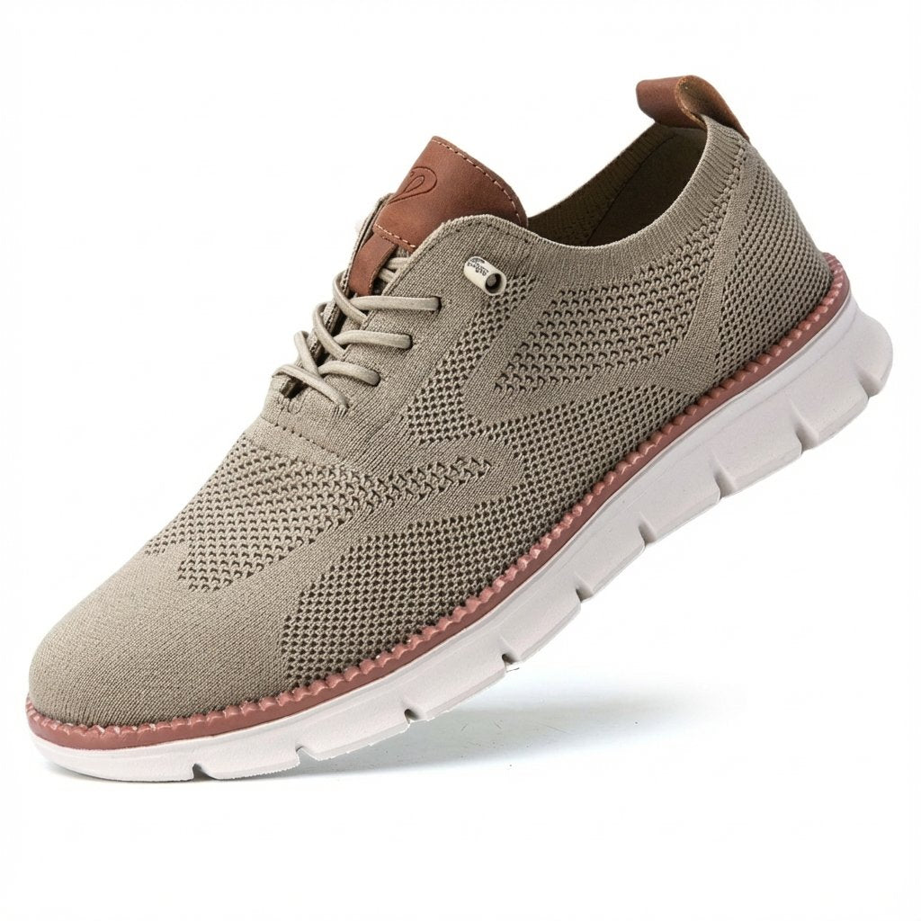 Men's Breathable Knit Lace-Up Casual Trainers - Caqui