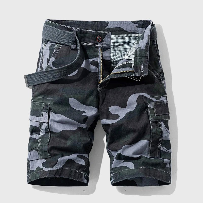 Men's Camouflage Knee-Length Belted Cargo Shorts - Gray