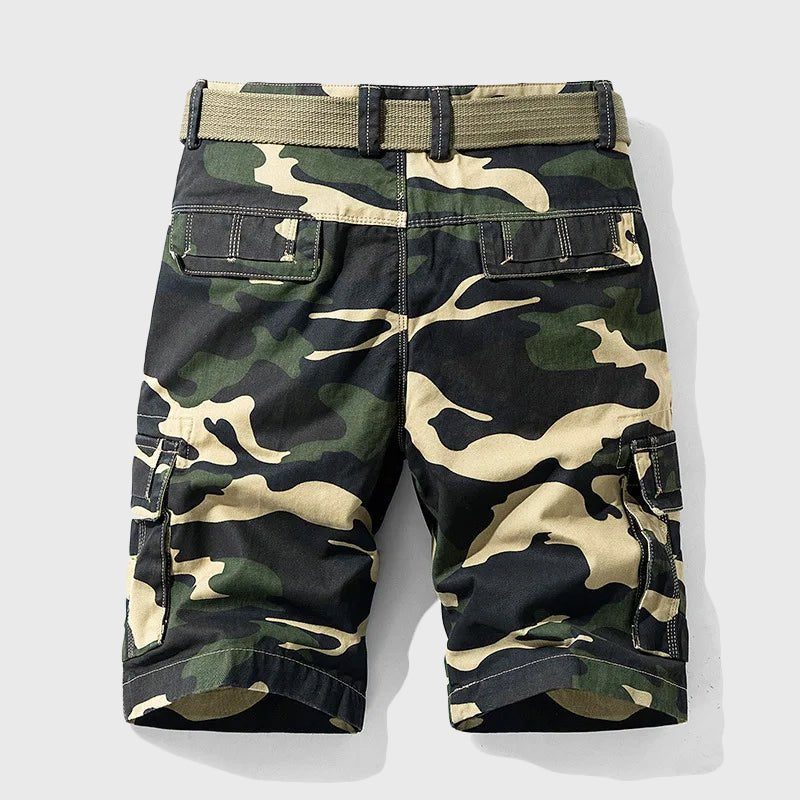 Men's Camouflage Knee-Length Belted Cargo Shorts