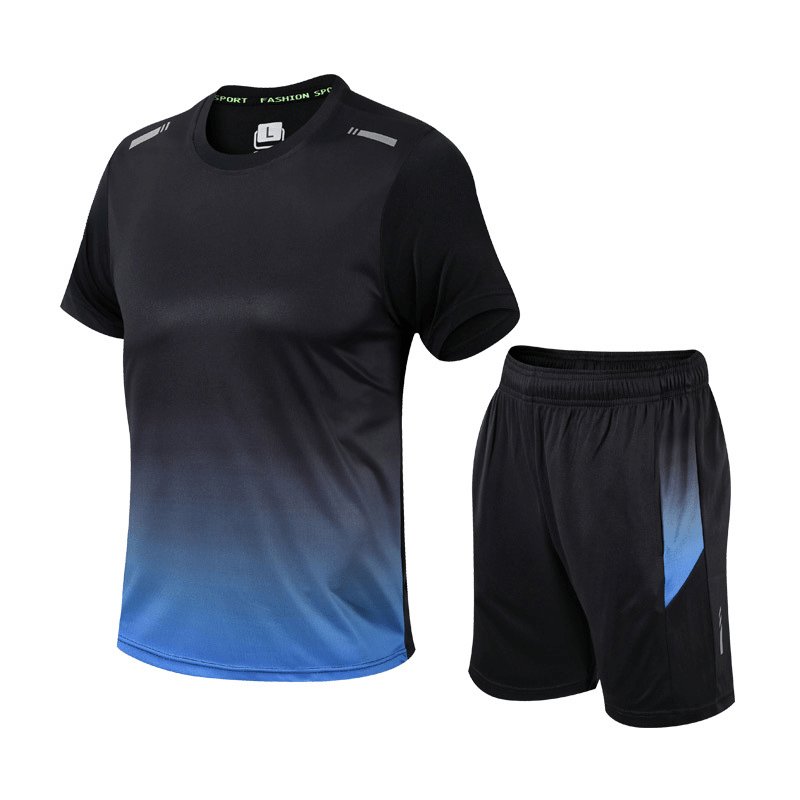 Men's Gradient Quick-Dry Breathable T-Shirt Shorts Activewear Set - Blauw