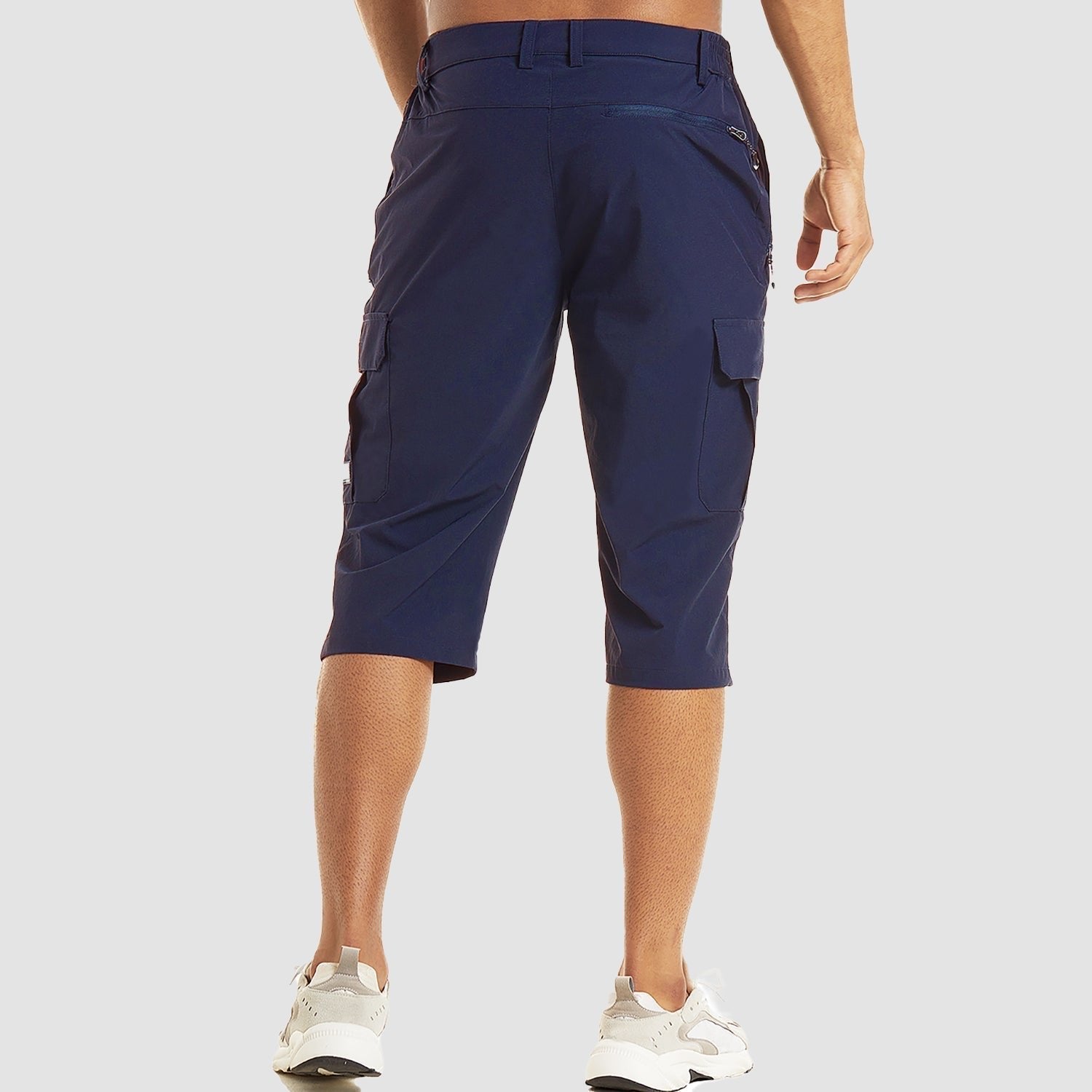 Men's Knee-Length Straight-Leg Cargo Shorts Belt Loop Button Waist