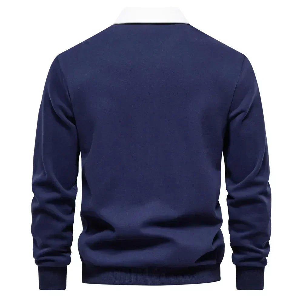 Men's Long-Sleeve Contrast Collar Cotton-Blend Golf Polo Jumper