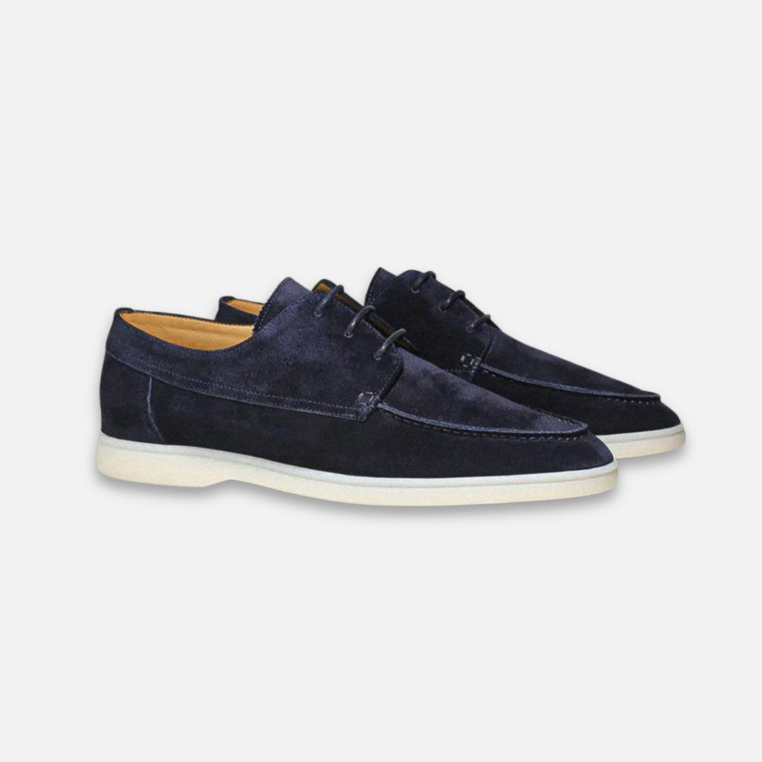 Men's Navy Suede Lace-Up Hybrid Boat Derby Loafers - Dark Blue