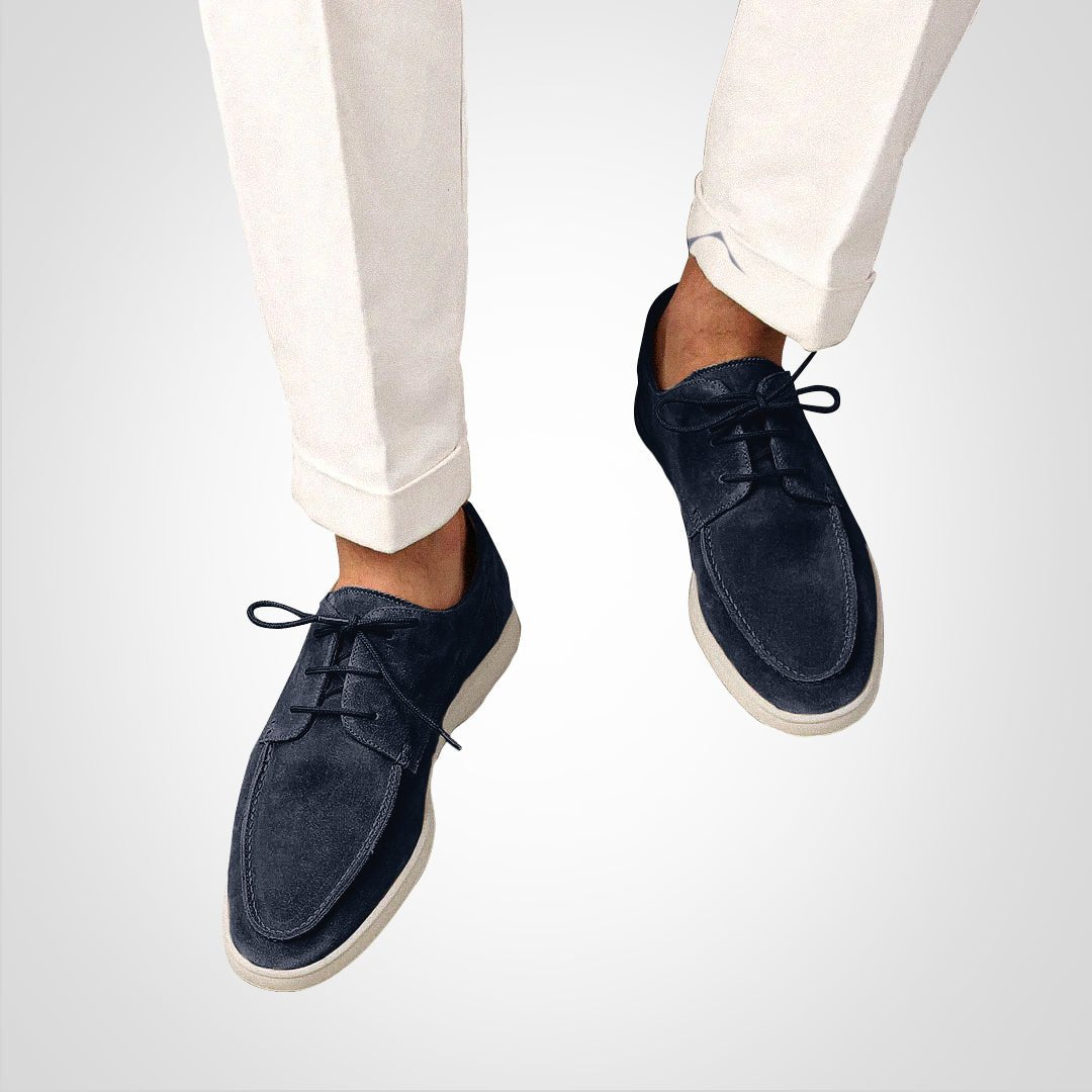 Men's Navy Suede Lace-Up Hybrid Boat Derby Loafers