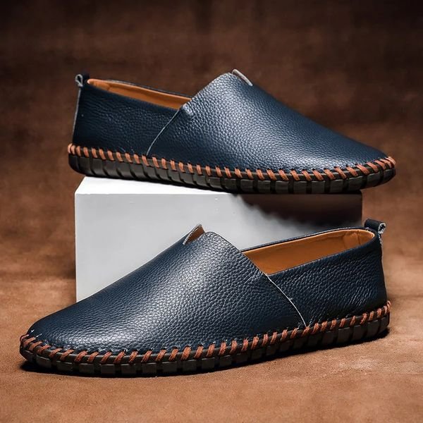 Men's Pebbled-Grain Leather-Look Slip-On Loafers - Navy