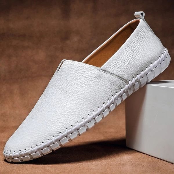 Men's Pebbled-Grain Leather-Look Slip-On Loafers - White