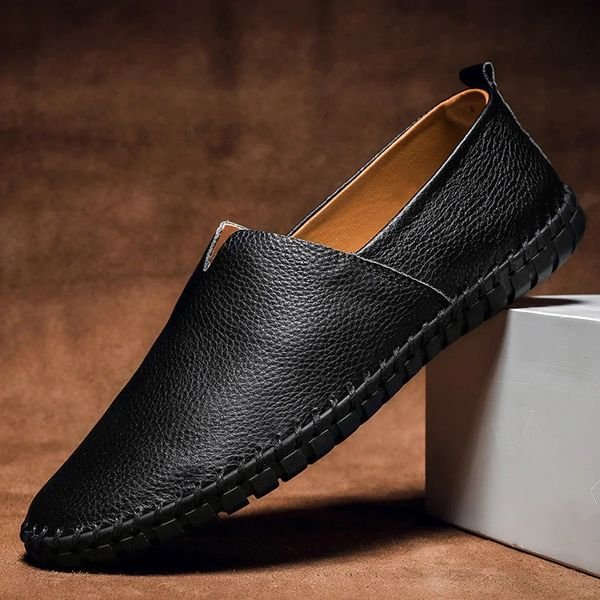 Men's Pebbled-Grain Leather-Look Slip-On Loafers - Black