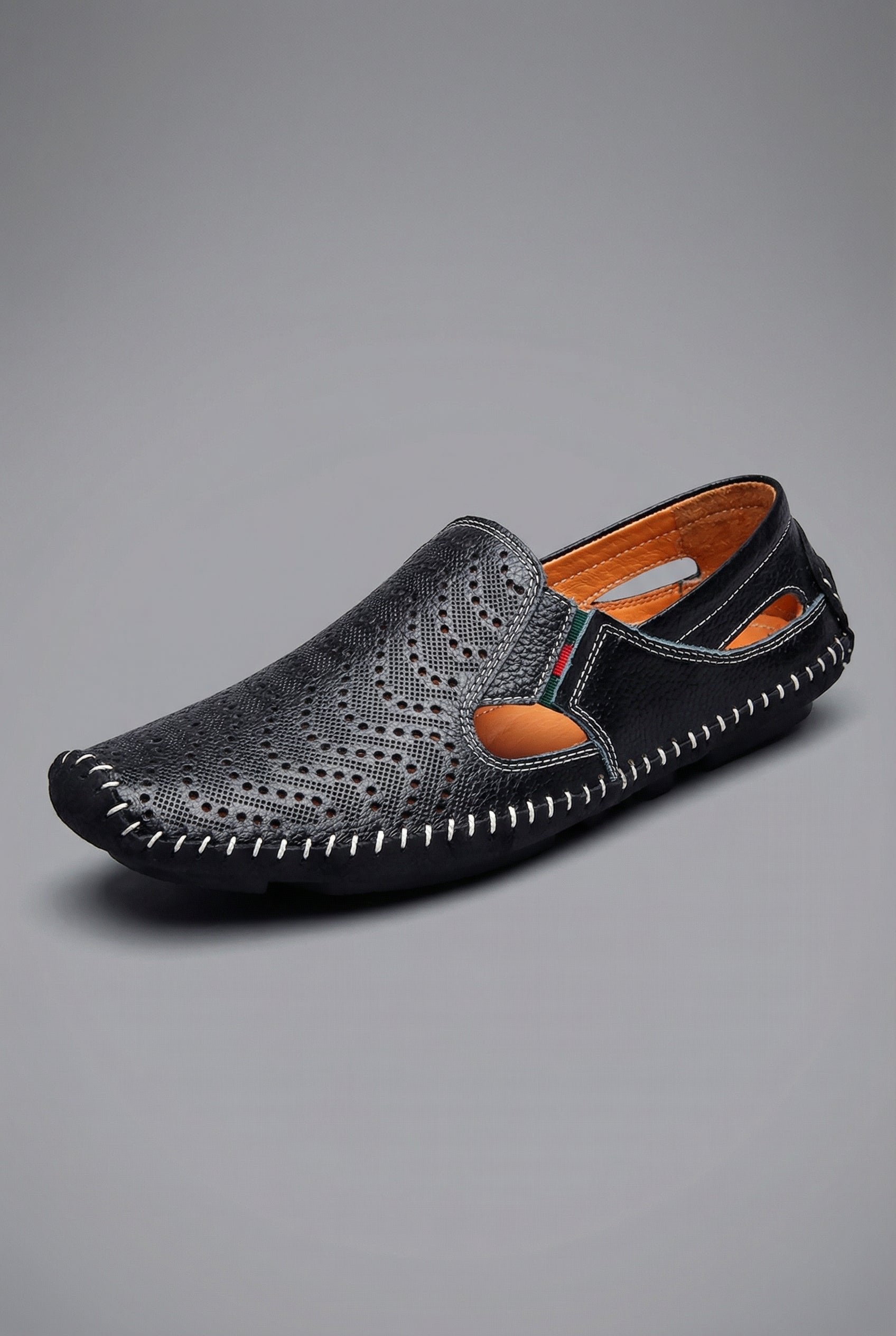 Men's Perforated Slip-On Breathable Summer Loafers - Black