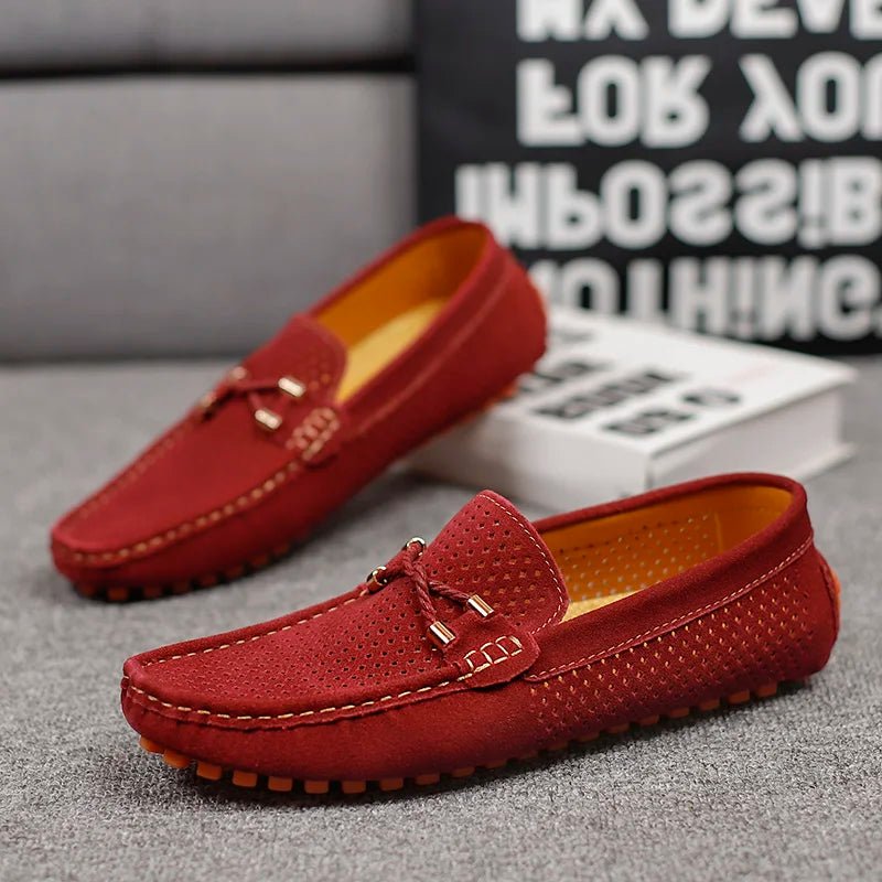 Men's Perforated Suede Slip-On Loafers Contrast Sole