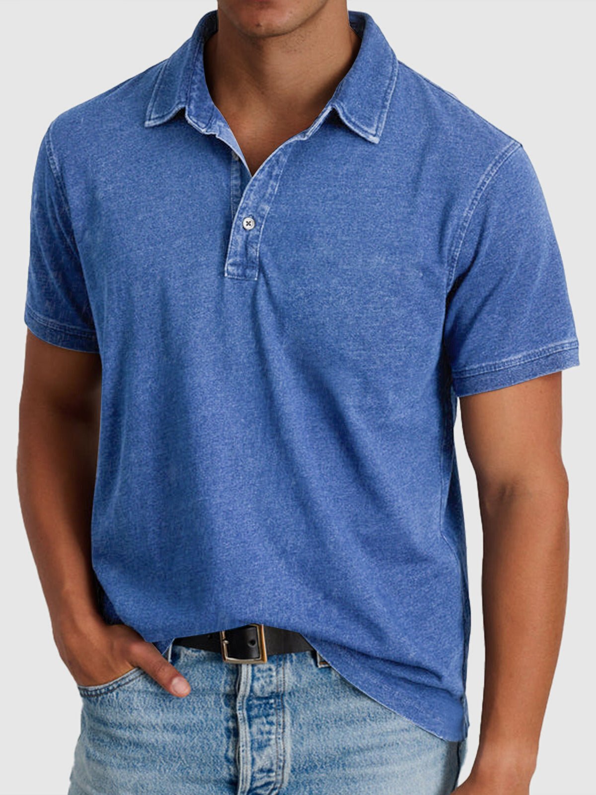 Men's Regular-Fit Cotton-Denim Short-Sleeve Polo Shirt - Blue