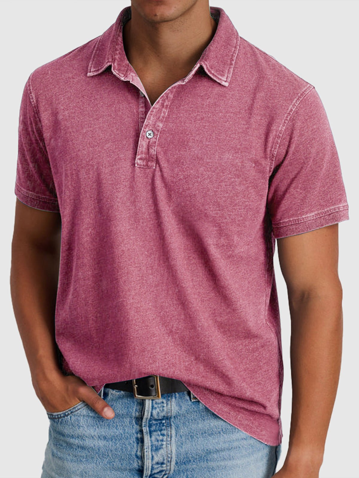 Men's Regular-Fit Cotton-Denim Short-Sleeve Polo Shirt - Pink