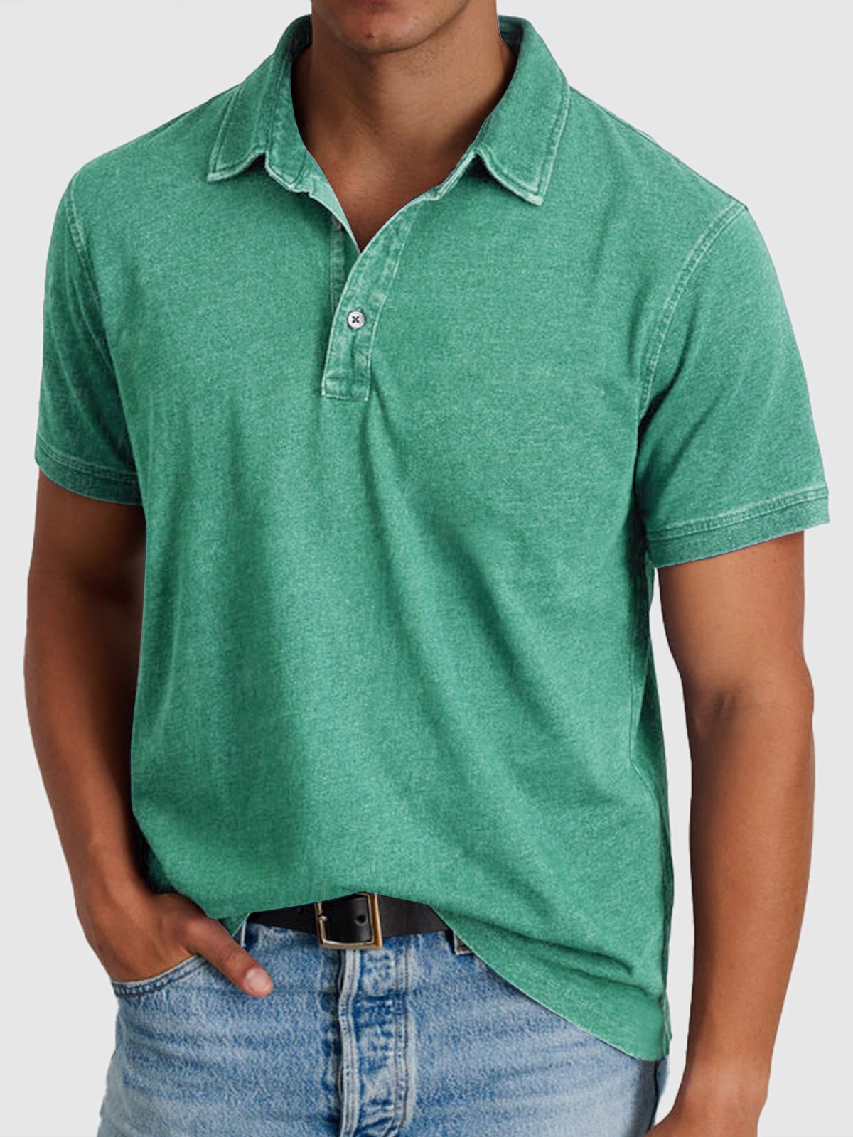 Men's Regular-Fit Cotton-Denim Short-Sleeve Polo Shirt - Green