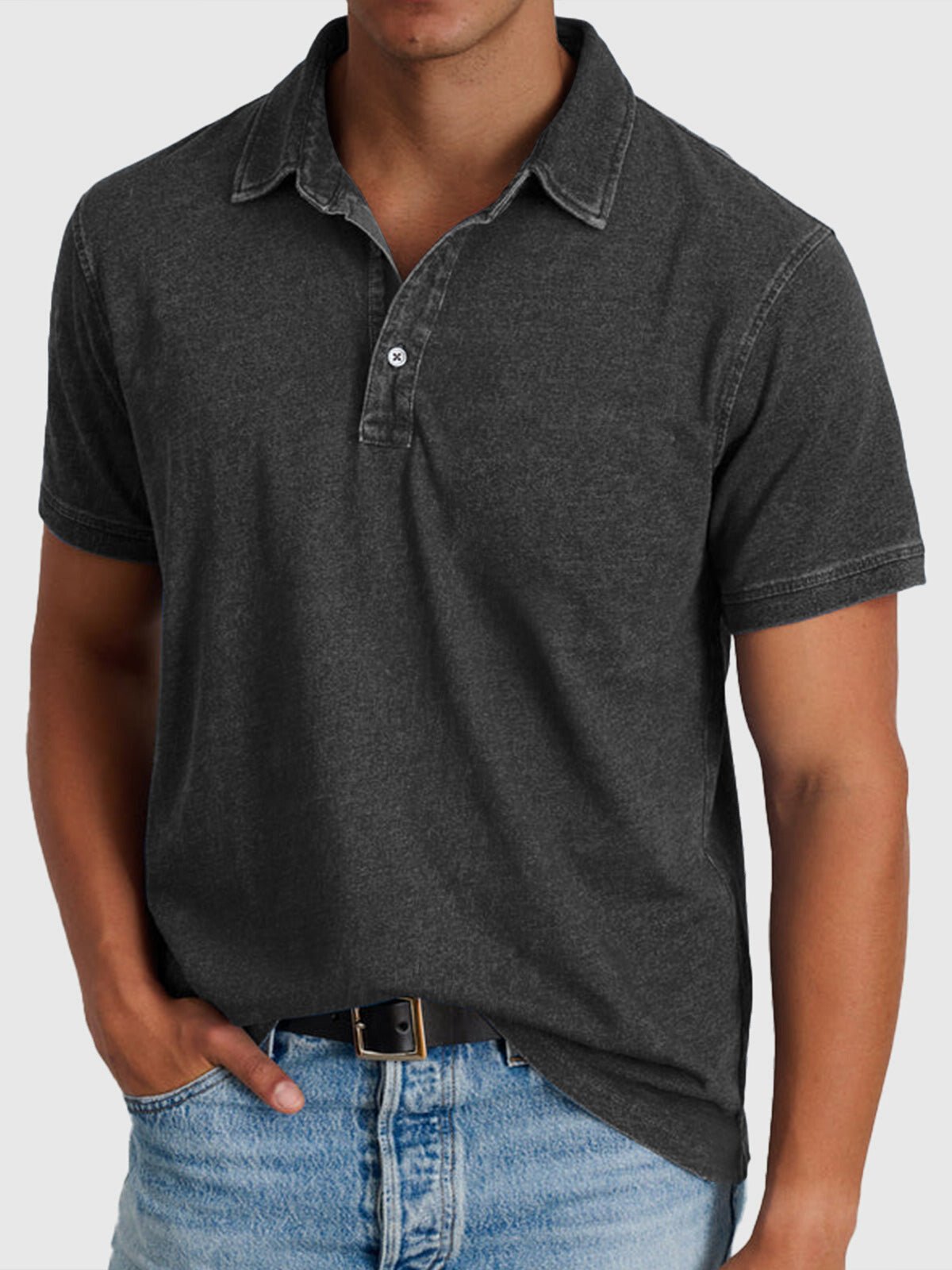 Men's Regular-Fit Cotton-Denim Short-Sleeve Polo Shirt - Black