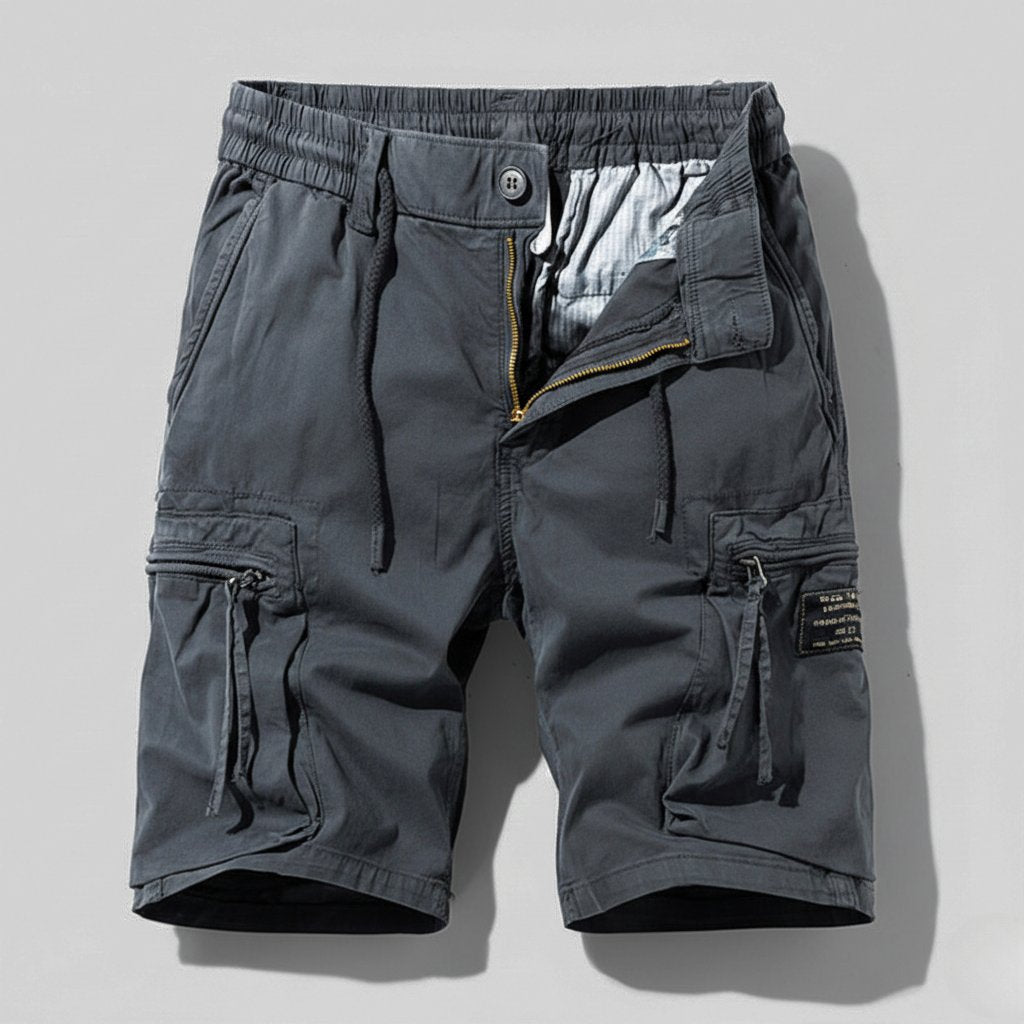 Men's Regular-Fit Elastic-Waist Zip-Pocket Cargo Shorts - Gray
