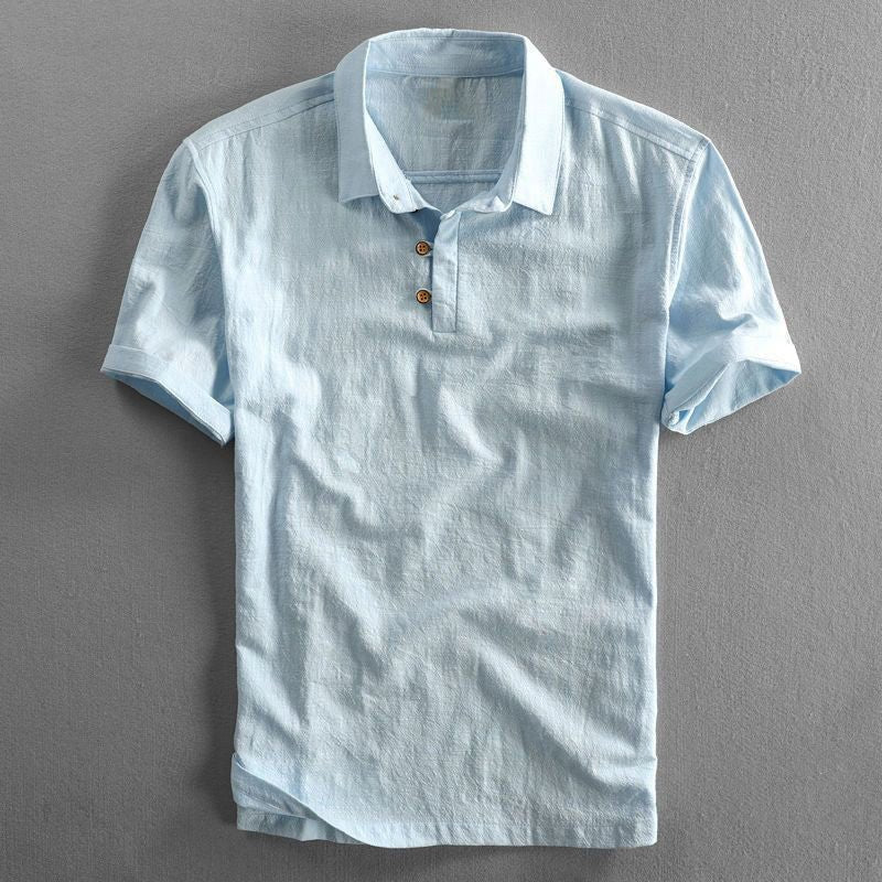 Men's Regular-Fit Short-Sleeve Linen Polo Shirt - Light Blue