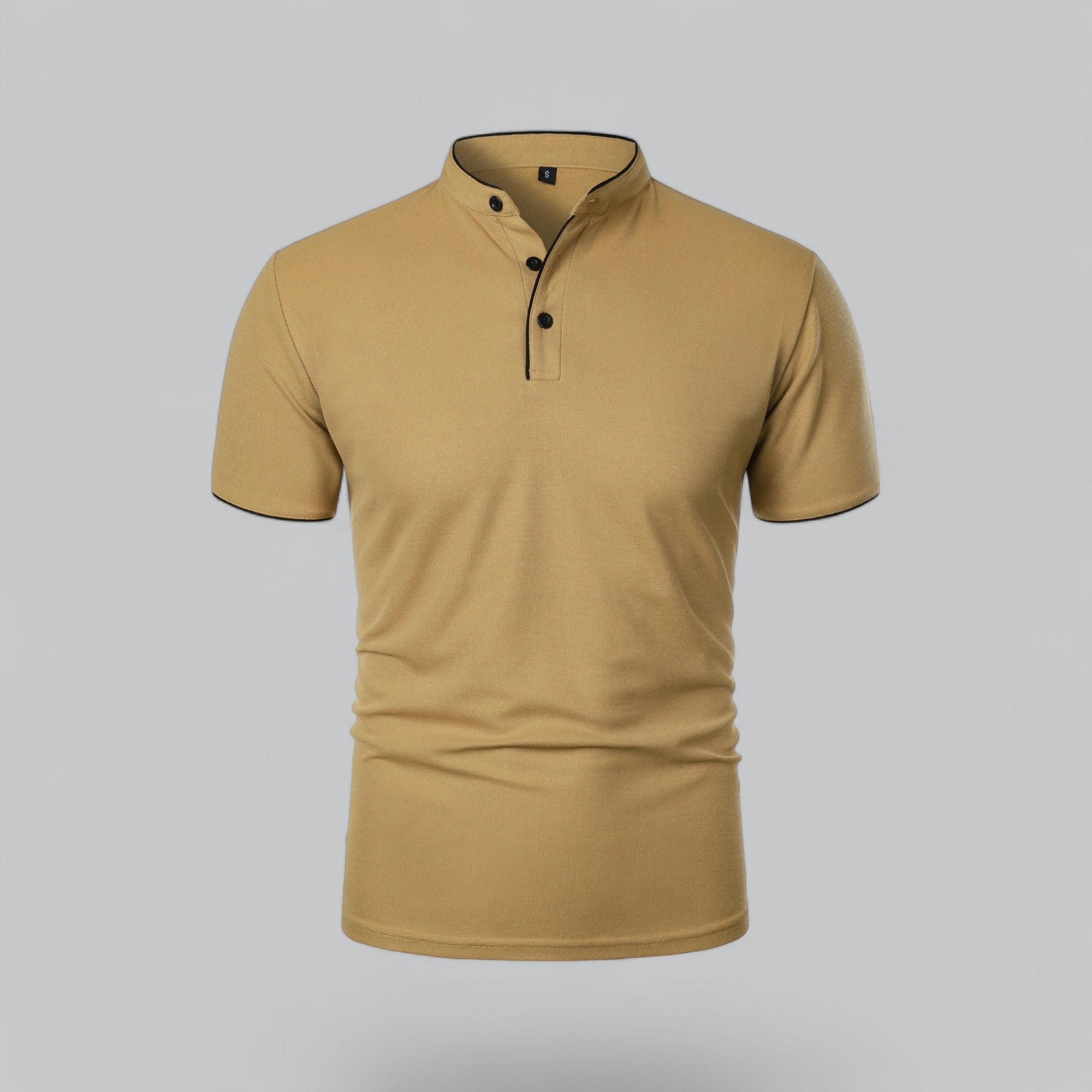 Men's Regular-Fit Short-Sleeve Mandarin Collar Cotton Polo Shirt - Khaki