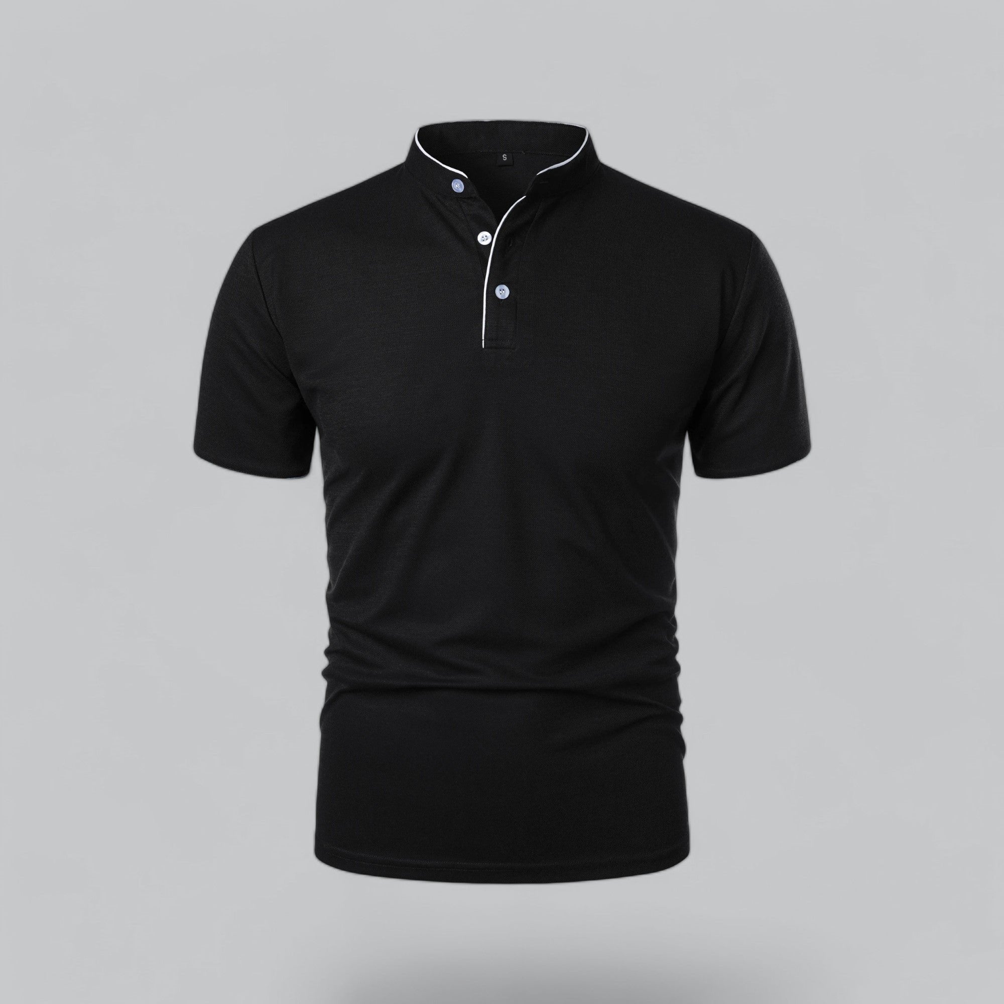 Men's Regular-Fit Short-Sleeve Mandarin Collar Cotton Polo Shirt - Black