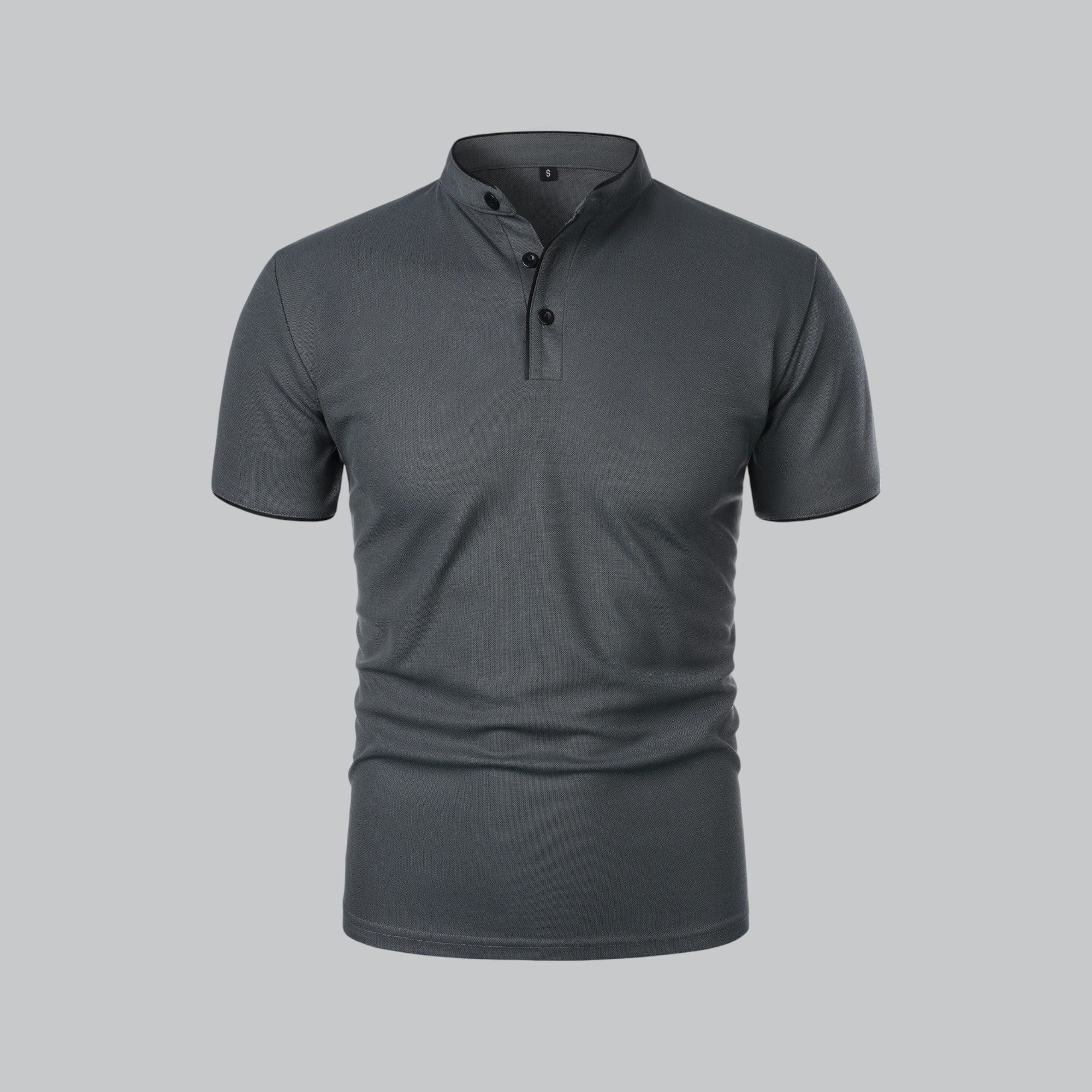 Men's Regular-Fit Short-Sleeve Mandarin Collar Cotton Polo Shirt - Dark Grey