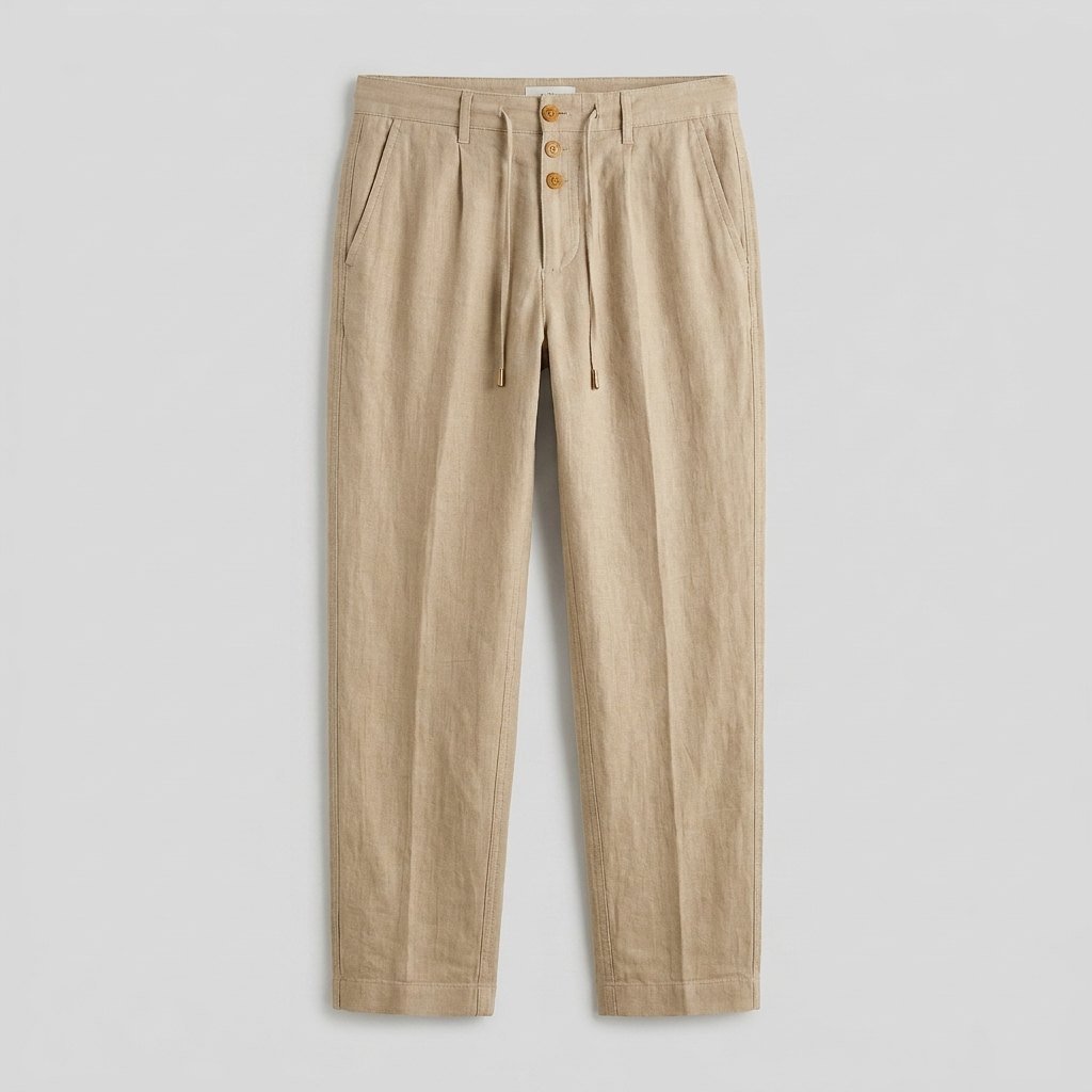 Men's Relaxed-Fit Drawstring Linen Pleated Trousers
