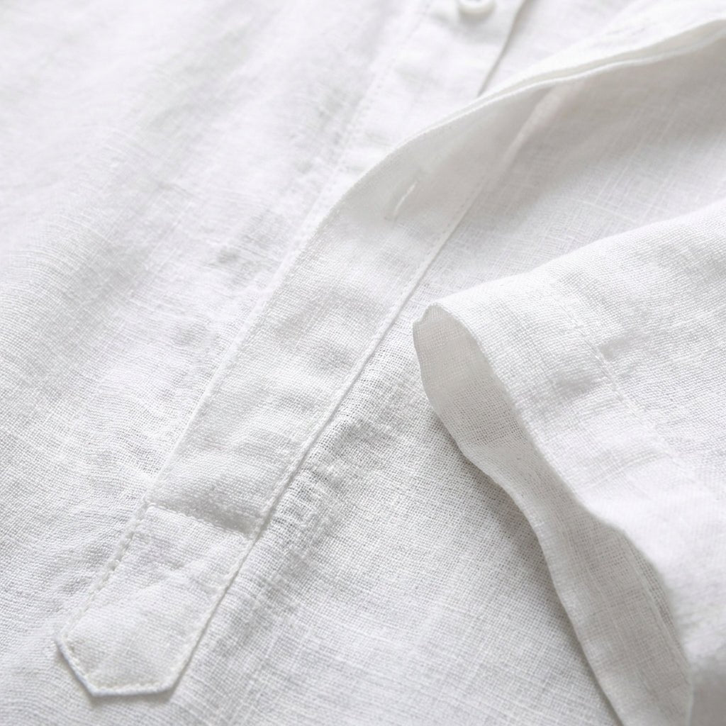 Men's Relaxed-Fit Linen Mandarin-Collar Henley Shirt