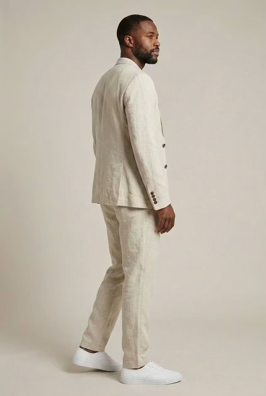 Men's Relaxed-Fit Two-Piece Linen Blazer Trouser Suit Set