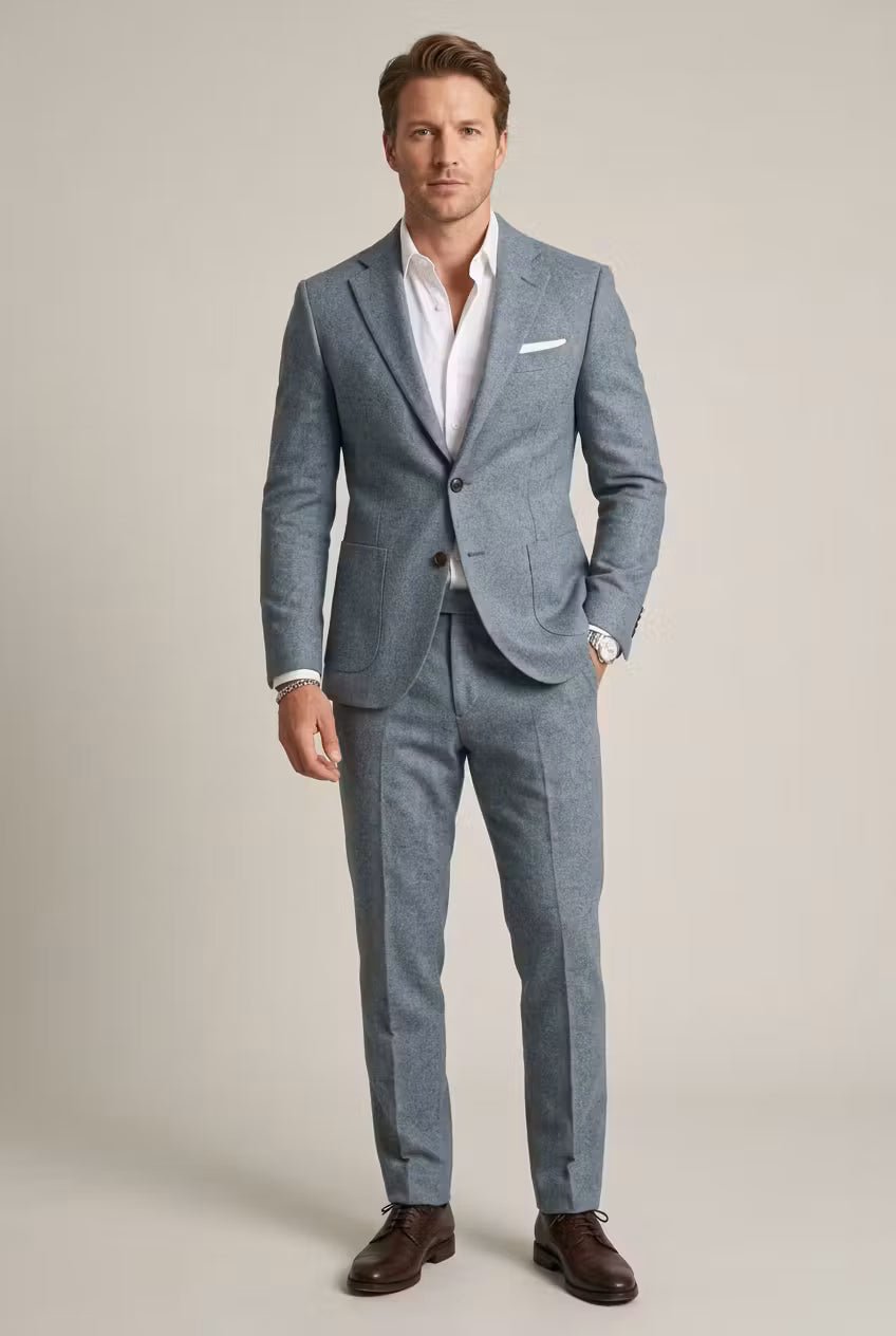 Men's Slim-Fit Two-Piece Nylon Blend Formal Suit - Light Blue