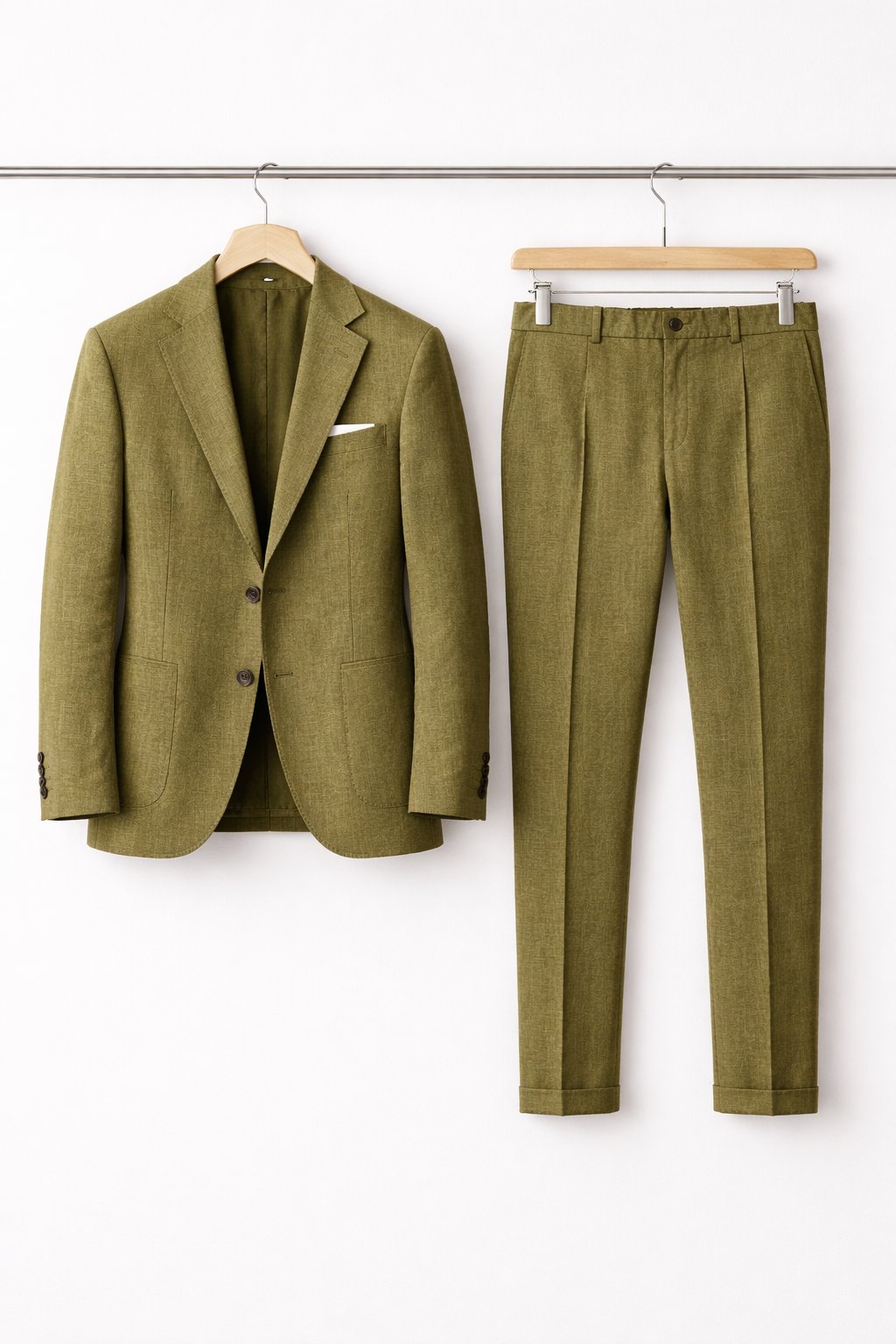Men's Slim-Fit Two-Piece Nylon Blend Formal Suit - Olive Green