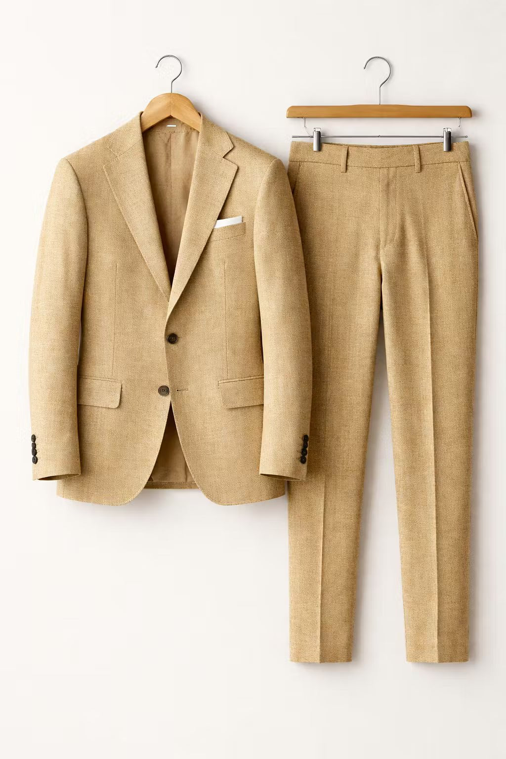 Men's Slim-Fit Two-Piece Nylon Blend Formal Suit - Khaki