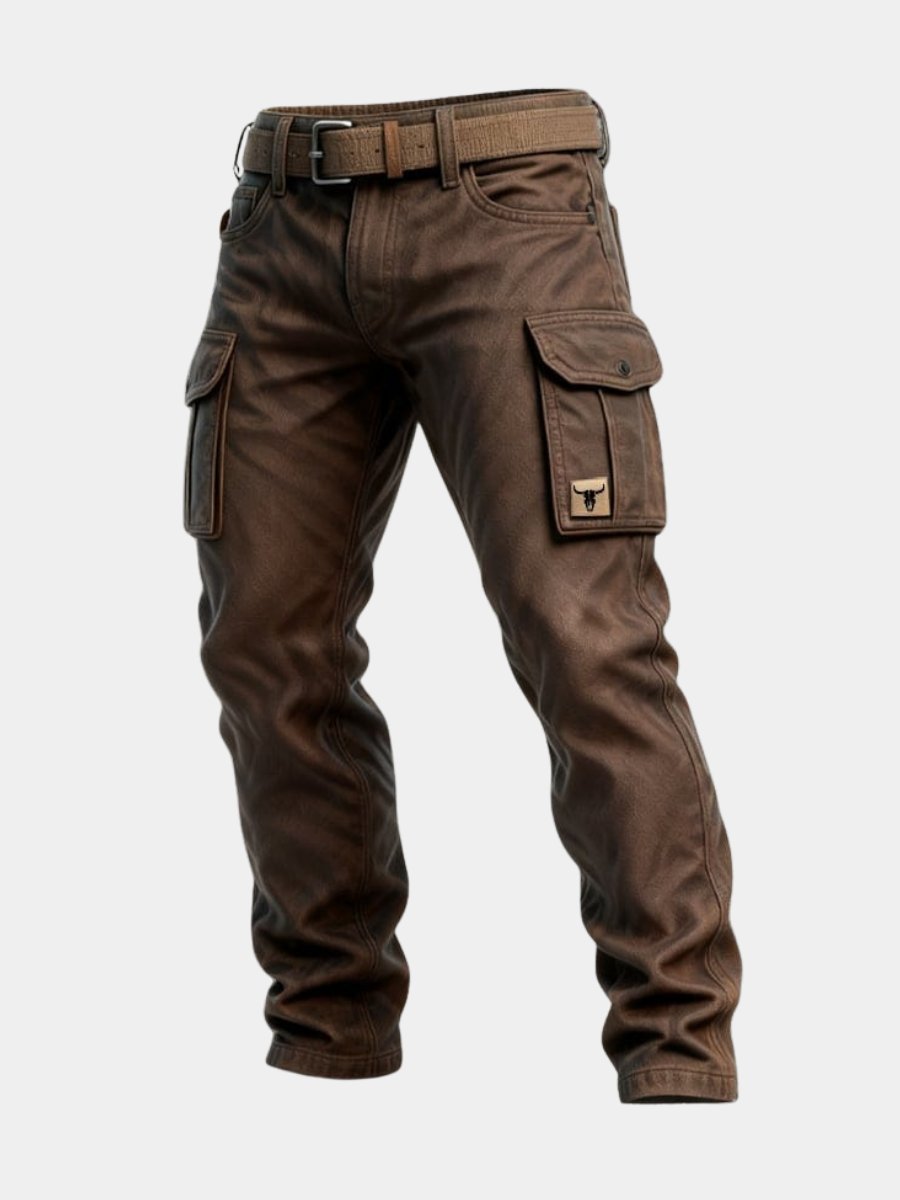Men's Slim Tapered-Fit Cargo Trousers Flap-Pocket Bull Patch