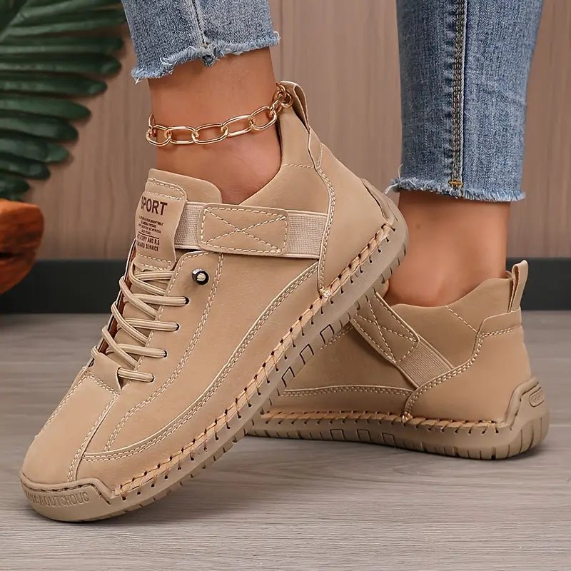 Men's Wide-Fit Orthopedic Arch-Support Leather Trainers - Khaki