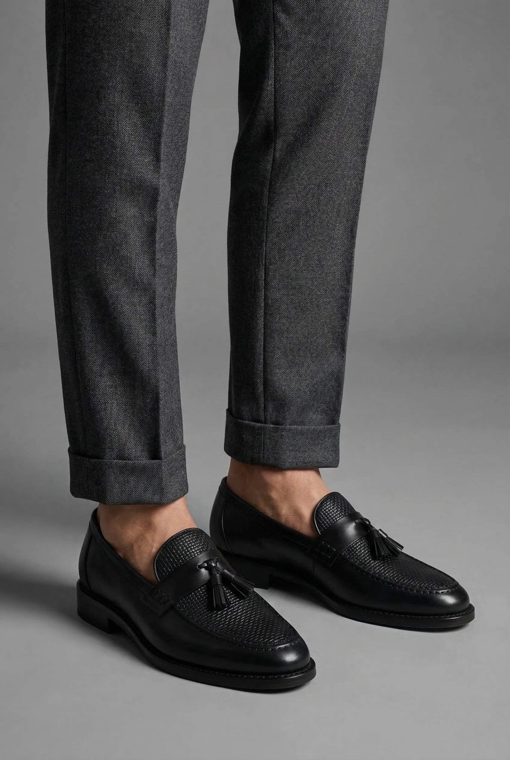 Men's Woven Leather Tassel Slip-On Loafers
