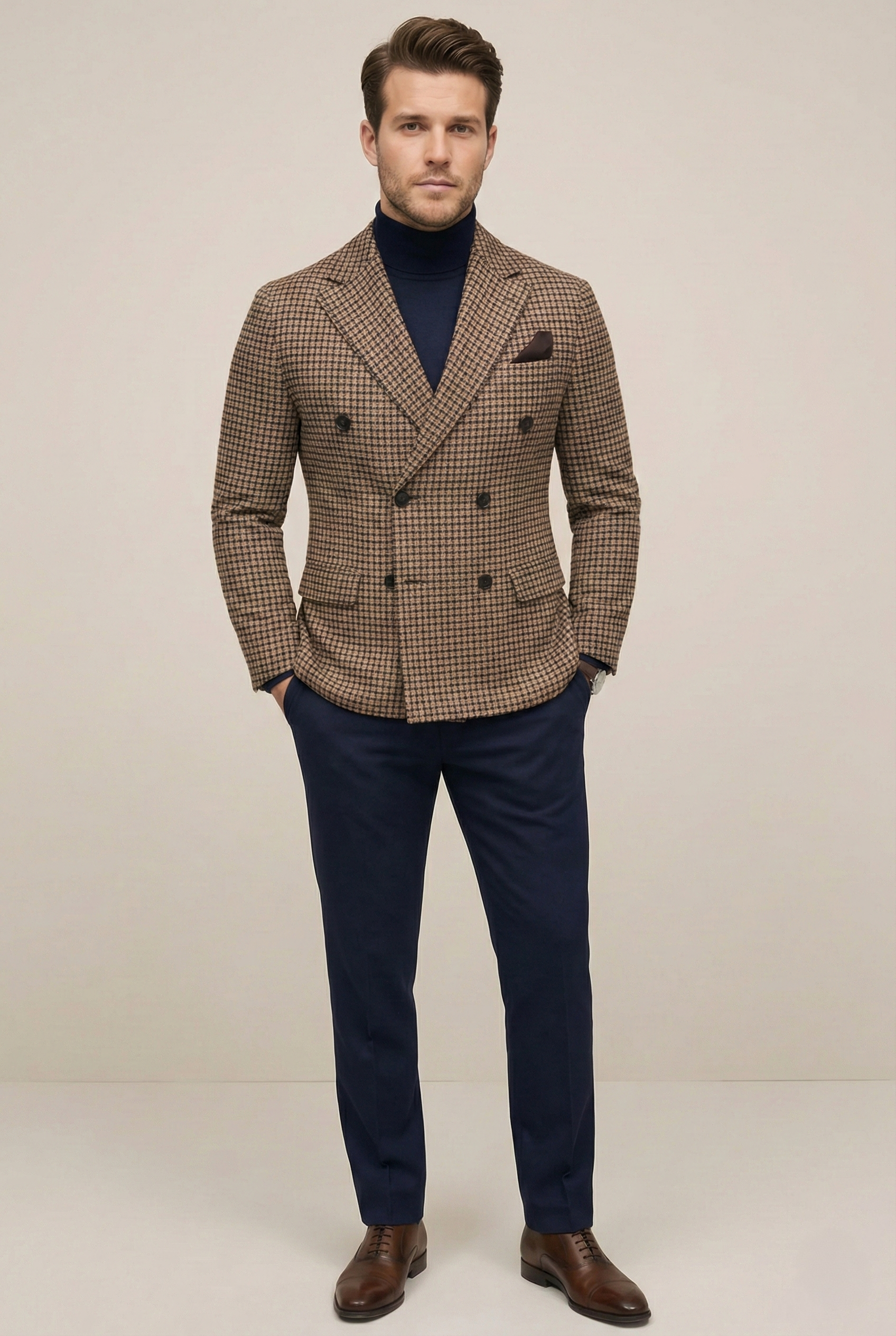Men’s Regent Check Double-Breasted Blazer – Tailored Heritage Jacket