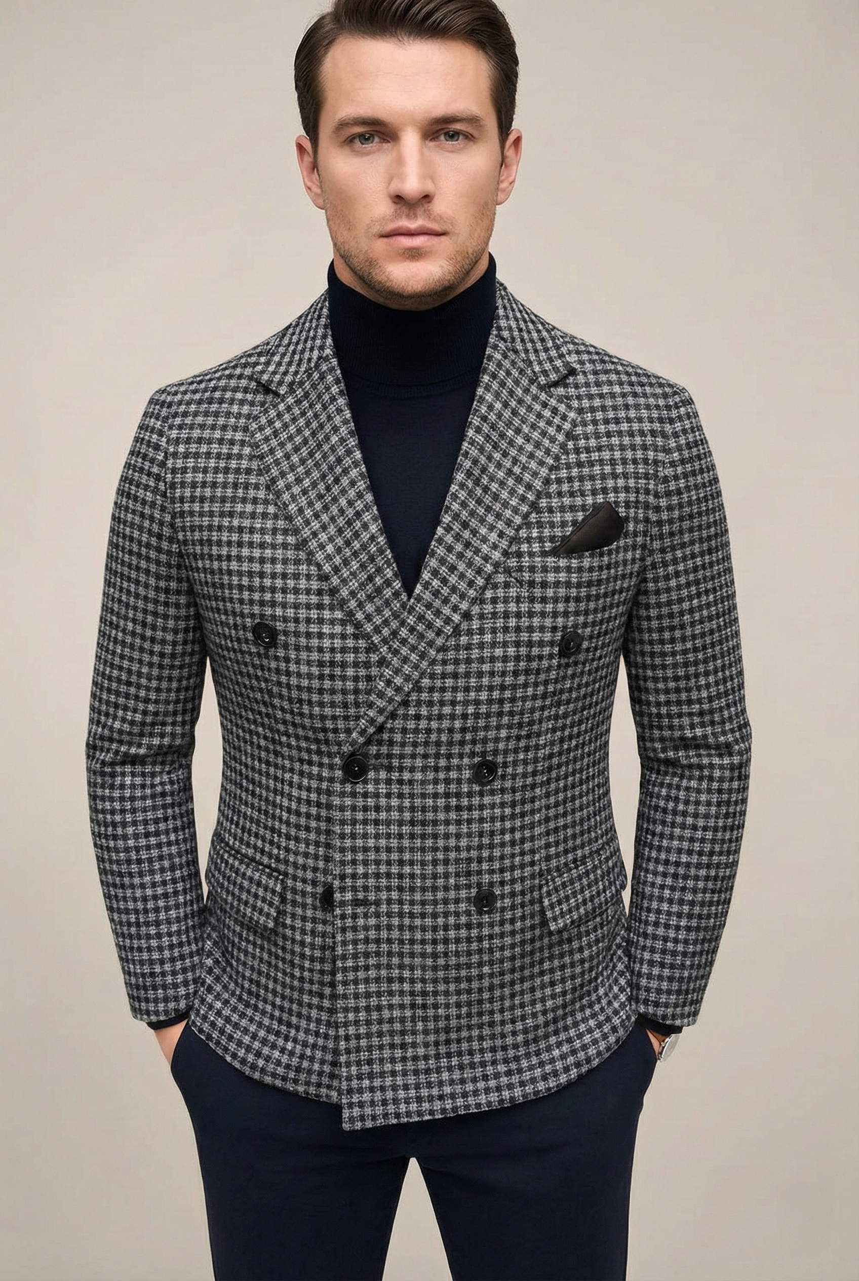 Men’s Regent Check Double-Breasted Blazer – Tailored Heritage Jacket