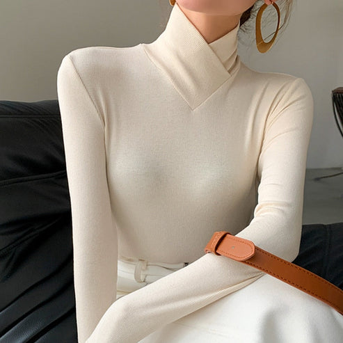 Women’s Long Sleeve Top - Stand Collar Slim Fit