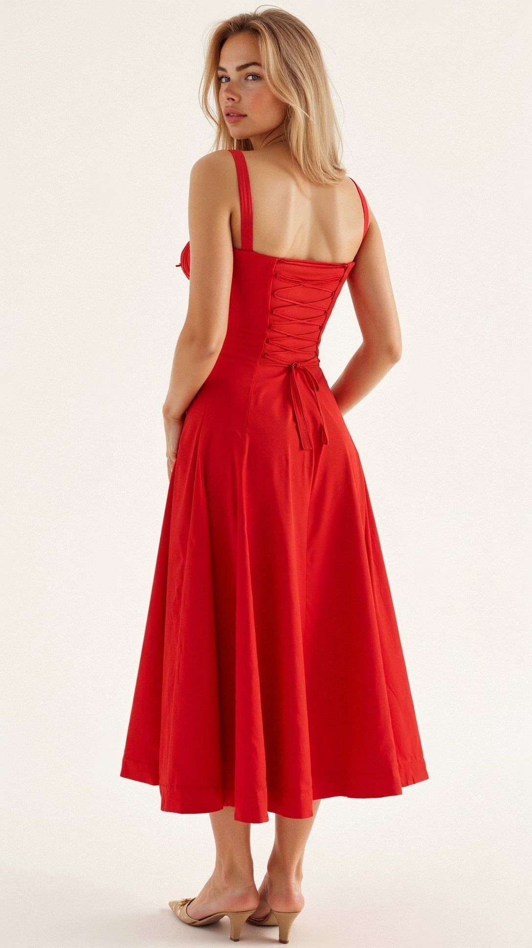 Women’s Elegant Corset Midi Dress - Classic A-Line Silhouette