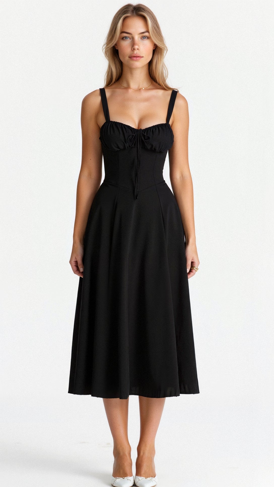 Women’s Elegant Corset Midi Dress - Classic A-Line Silhouette