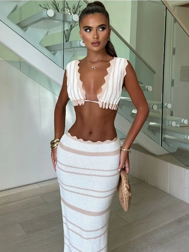 Gina - Wave-Patterned Co‑Ord Top & Shorts