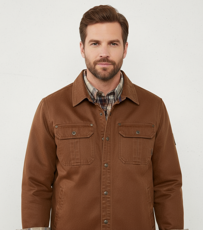 Men’s Waxed Trucker Overshirt - Classic Plaid-Lined Work Jacket
