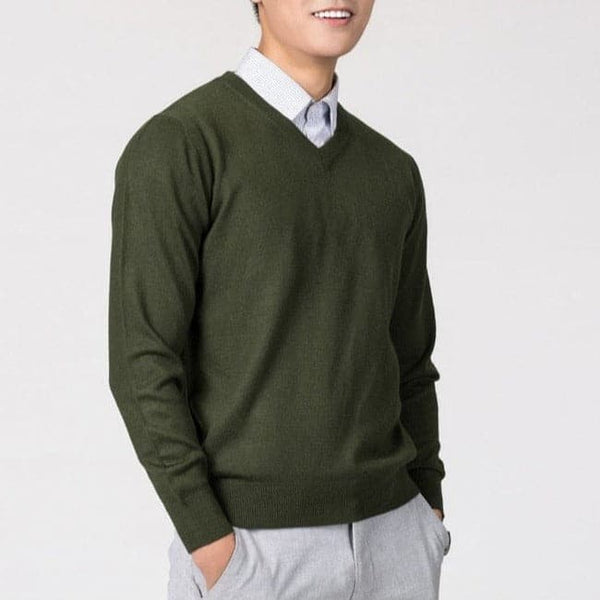 Men’s Classic V-Neck Pullover Sweater - Casual Knitwear